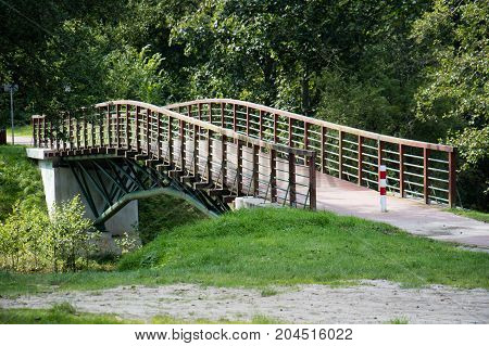 Bridge over the lake, river. Beautiful autumn season. September season.