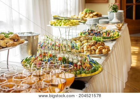 Delicacies and snacks at a buffet or Banquet. Catering. Selective focus.