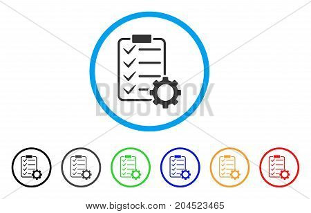 Smart Contract Gear icon. Vector illustration style is a flat iconic smart contract gear grey rounded symbol inside light blue circle with black, gray, green, blue, red, orange color versions.