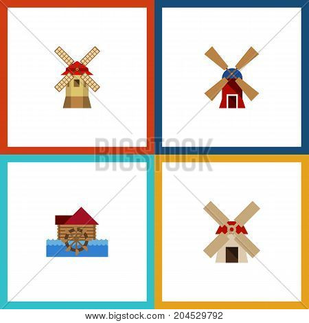 Flat Icon Energy Set Of Wind Energy, Watermill, Turbine And Other Vector Objects