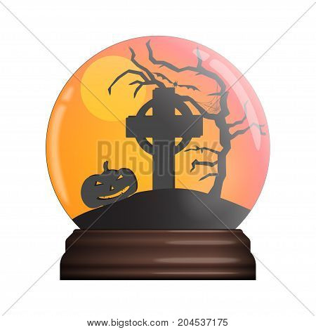 glass bowl with halloween scene vector illustration
