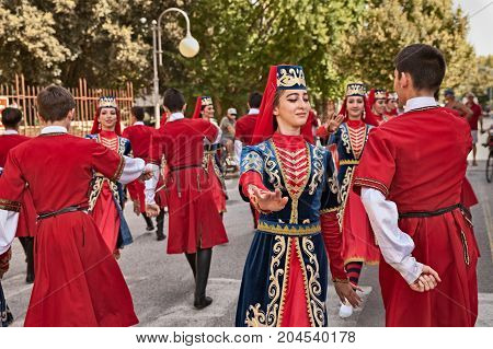 RUSSI, RA, ITALY - AUGUST 3: Russian folk dance group 