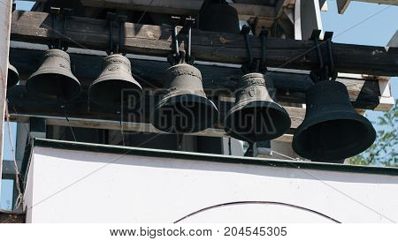Many Church Bells In The Church Bell Tower, Bells Of The Old Temple, Bells Of An Orthodox Church