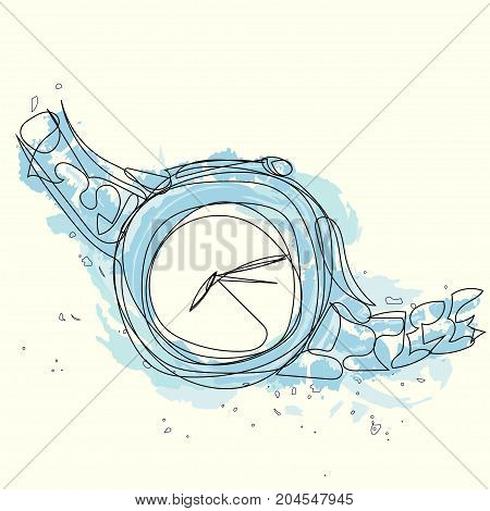 Hand drawn fashion watch. Stock vector illustration of a modern accessory sketch by continuous line .