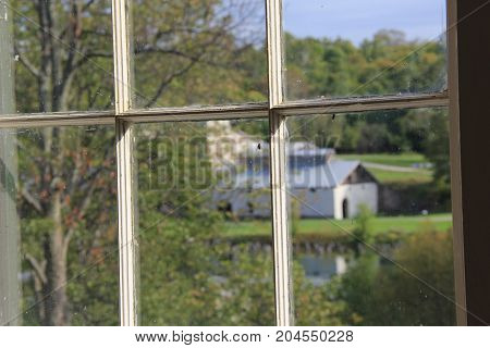 Looking out the window at a blast furfance.  Fayette Historic State Park, Upper Peninsula of Michigan