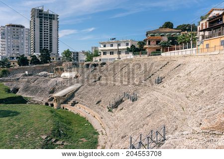 Durres Albania. Durres was called Dyrrachium during the Roman times. Ruins of the Roman amphitheatre in the centre of Durres