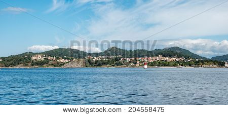 Overlook of the coast of Cangas in the province of Pontevedra Galicia Spain.