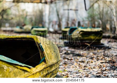 old broken autodrome after catastrophe in the pripyat