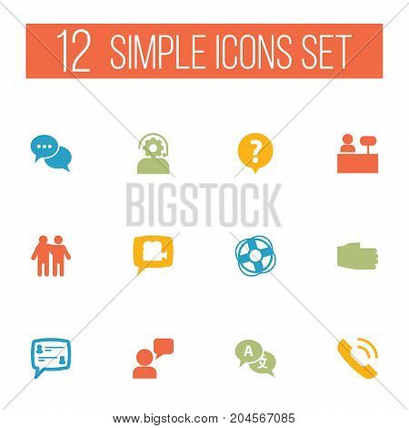 Collection Of Call, Translate, Assistant And Other Elements.  Set Of 12 Backing Icons Set.