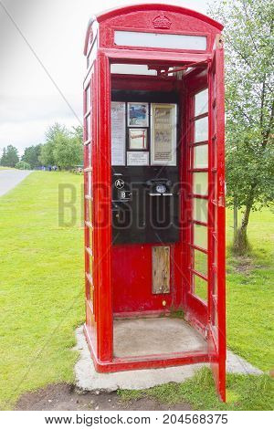 Scotland august 2014 : In Edimbourgh survives the historic red telephone box designed by Sir Gilbert Scott much appreciated by vintage enthusiasts who in August are looking for antique objects in the famous capital