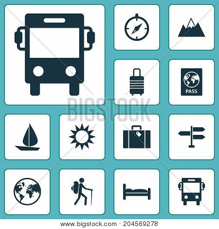 Journey Icons Set. Collection Of Doss, Certificate, Boat And Other Elements