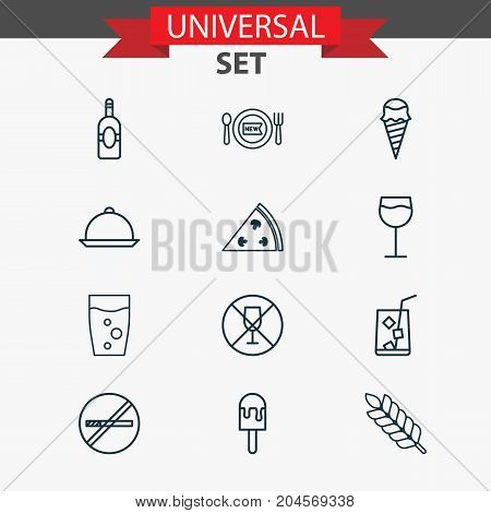 Icons Set. Collection Of Wineglass, Hooch, Sundae And Other Elements