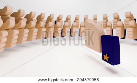 Thumb up sign surrounded by a crowd of thumb up signs in neat circular formation. The 3d illustration portrays approval of everyone present in a meeting or campaign. It also denotes everybody liking an idea.