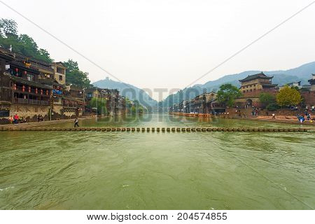 Fenghuang River Center Stepping Stone Bridge