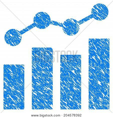 Grunge Stats Charts icon with grunge design and dust texture. Unclean vector blue stats charts pictogram for rubber seal stamp imitations and watermarks. Draft sticker symbol.