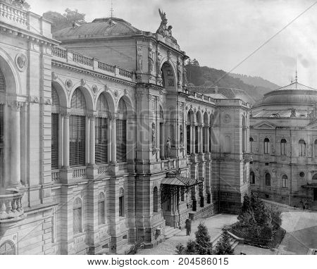 historic picture from a glass negative showing a detail of Einsiedeln Abbey a Benedictine monastery in the town of Einsiedeln in the Canton of Schwyz Switzerland