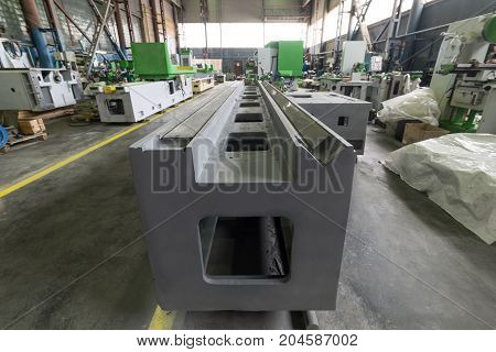 Machine tool base. Assembly shop of a modern factory.