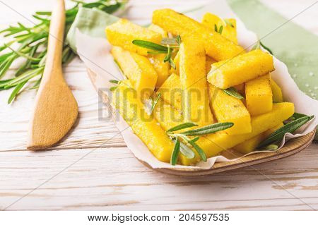 Polenta Fries With Rosemary. Italian Appetizers. Top View.