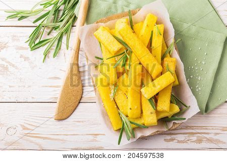 Polenta Fries With Rosemary. Italian Appetizers. Top View.