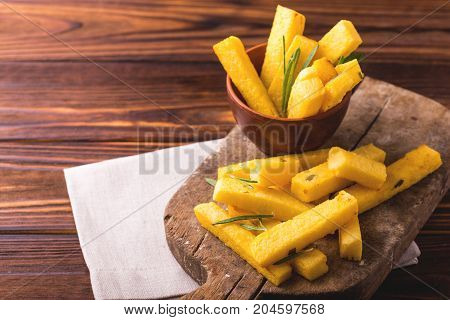 Polenta Fries With Rosemary. Italian Appetizers. Horizontal View.