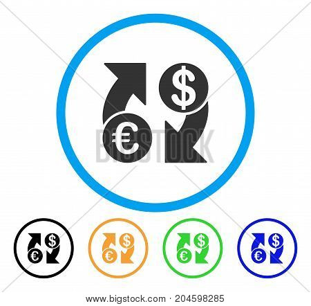 Euro Dollar Exchange Arrows icon. Vector illustration style is a flat iconic euro dollar exchange arrows grey rounded symbol inside light blue circle with black, green, blue, yellow color variants.