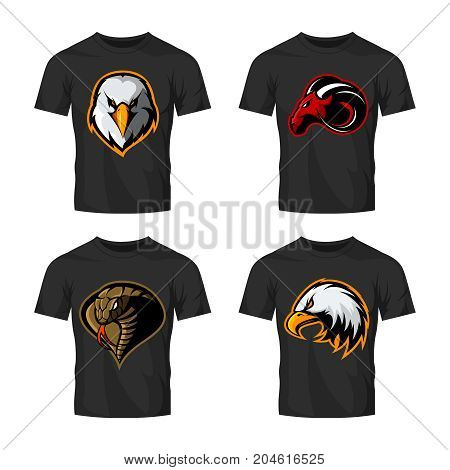 Furious cobra, eagle and ram sport vector logo concept set isolated on white background. 
Street wear mascot team badge design. Premium quality wild animal emblem t-shirt tee print illustration.