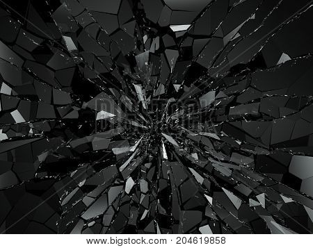 Pieces Of Splitted Or Cracked Glass On Black