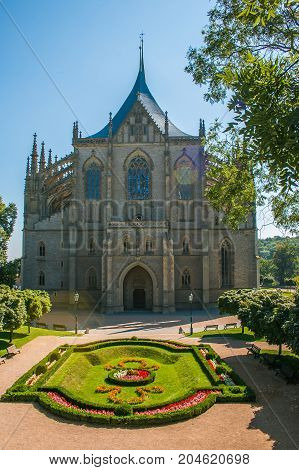 Summer view of gothic Saint Barbora cathedral (UNESCO) in the center of Kutna Hora
