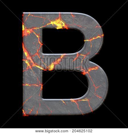 3D render of alphabet letter B with volcano cracks embellishment
