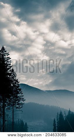 An Inspiring Mountain Landscape In Tatry, Slovakia. Vivid, Gradient Scenery With Perspective In Blue
