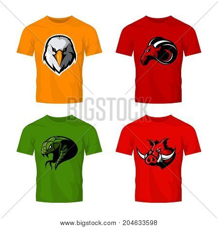 Furious eagle, ram, snake and boar sport vector logo concept set isolated on white. 
Street wear mascot team badge design. Premium quality wild animal emblem t-shirt tee print illustration.