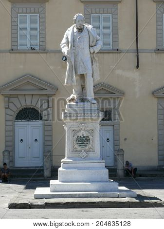 Prato Italy august 2 2015: Giuseppe Mazzoni monument on Cathedral Square