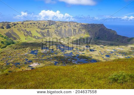 Rano Kau Volcano Crater In Easter Island