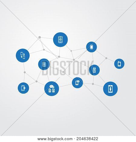 Elements Correspondence, Letter, Media And Other Synonyms Mobile, Correspondence And Synchronization.  Vector Illustration Set Of Simple  Icons.