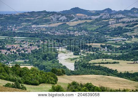 View of the Panaro valley (Modena Emilia Romagna Italy) at summer
