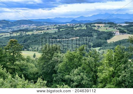 Summer landscape along the road from Serramazzoni to San Dalmazio (Modena Emilia Romagna Italy) at summer