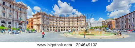Rome, Italy - May 10, 2017 : Republic Square (piazza Della Repubblica) And The  Fontana Esedra. Ital