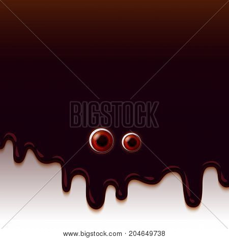Dripping Melted chocolate Glaze looking to you. Realistic Eyes look. Halloween holiday background with eyes. Horror concept