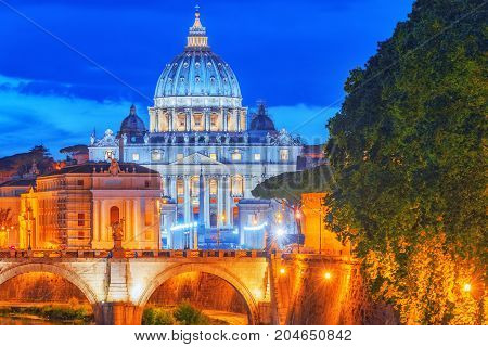 View On Bridge Vittorio Emanuele Ii (ponte Vittorio Emanuele Ii) And Vatican City St. Peter's Basili