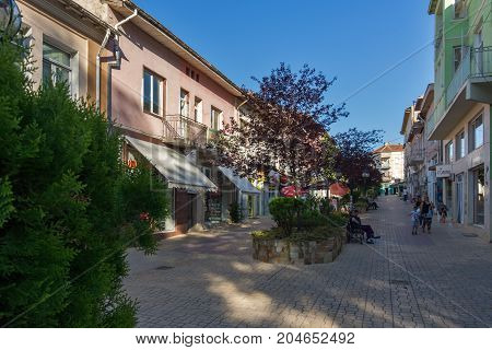 PETRICH, BULGARIA - SEPTEMBER 6, 2017:  Panoramic view of Centre of town of Petrich, Blagoevgrad region, Bulgaria
