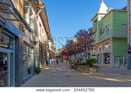 PETRICH, BULGARIA - SEPTEMBER 6, 2017:  Panoramic view of Centre of town of Petrich, Blagoevgrad region, Bulgaria