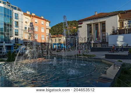 PETRICH, BULGARIA - SEPTEMBER 6, 2017:  Panoramic view of Centre of town of Petrich, Blagoevgrad region, Bulgaria