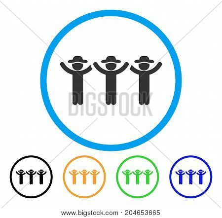 Gentlemen Hands Up Roundelay icon. Vector illustration style is a flat iconic gentlemen hands up roundelay gray rounded symbol inside light blue circle with black, green, blue, yellow color versions.