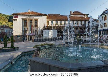 PETRICH, BULGARIA - SEPTEMBER 6, 2017:  Panoramic view of Centre of town of Petrich, Blagoevgrad region, Bulgaria
