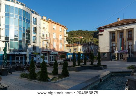 PETRICH, BULGARIA - SEPTEMBER 6, 2017:  Panoramic view of Centre of town of Petrich, Blagoevgrad region, Bulgaria