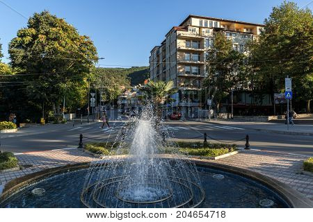 PETRICH, BULGARIA - SEPTEMBER 6, 2017:  Panoramic view of Centre of town of Petrich, Blagoevgrad region, Bulgaria