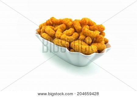 Peanut flips close up of fast food on white background