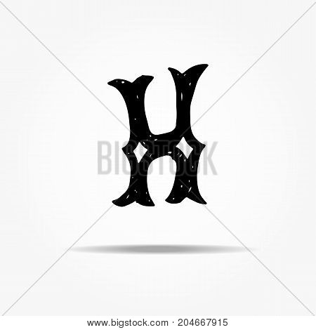 Antique letter H. Vintage hand drawn gothic font Western vector grunge lettering. Vector illustration
