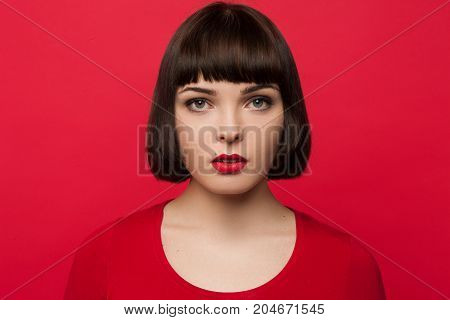 Passive waiting. Uncertain young girl. Thoughtful beautiful woman, diffidence in people, unemotional concept