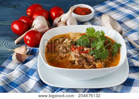 Hot Georgian Cuisine Soup Kharcho With Lamb